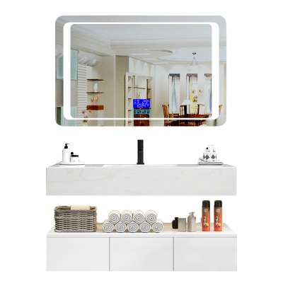 New fashion design modern bathroom cabinet white marble double sink hotel bathroom cabinet