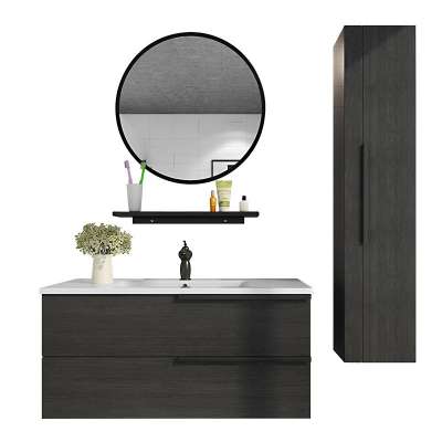 Italian style wall mouted ceramic sink black color bathroom vanity cabinets