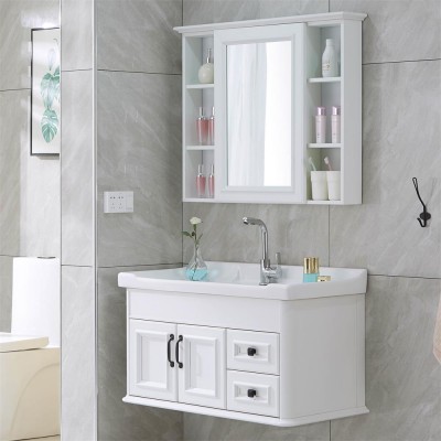 Bathroom Vanity And Sinks Wall Hung With Ceramic Mirror White Painting  Style Surface