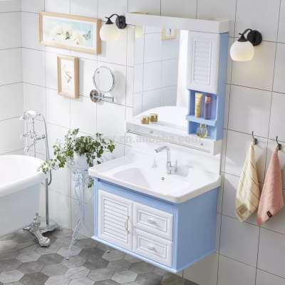 Popular modern design wooden cabinet solid wood space saving bathroom vanity Single sink